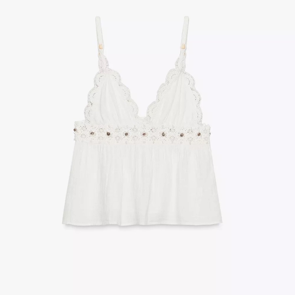 Zara NWT White Crochet & Beaded  Sleeveless Top - Picture 4 of 9